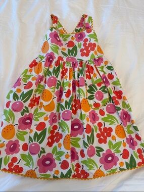 bella bliss Floral & Fruit Print Dress in White with Pink, Orange & Green